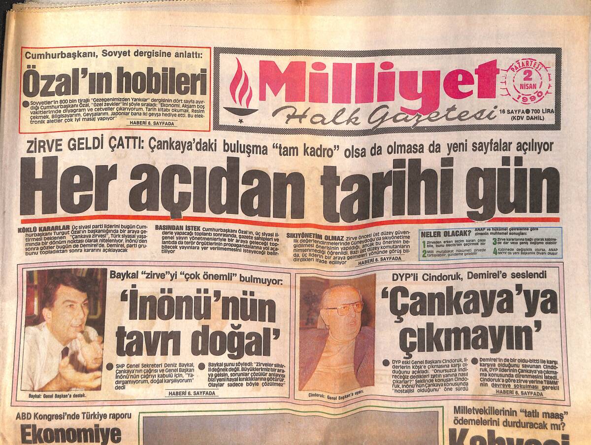 Milliyet Halk Gazetesi 2 Nisan 1990 - İnönü'nün Tavrı Doğal - Beşiktaş Rahat - Galatasaray'ın Karlı Günü GZ152853 - 1