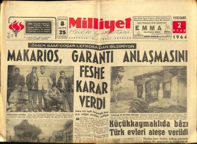 Milliyet Halk Gazetesi 2 Ocak 1964 - Rumlar , Bafta Bir Türk Köyünü Ateş Altına Aldı GZ91550 - 1