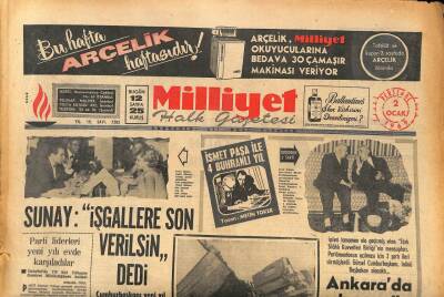 Milliyet Halk Gazetesi 2 Ocak 1969 - Sunay İşgallere Son Verilsin dedi GZ86322 - 1