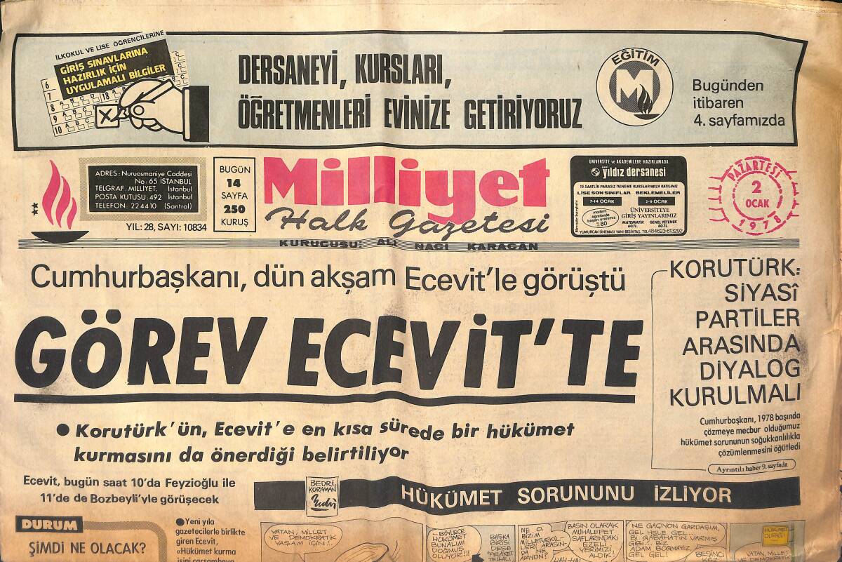 Milliyet Halk Gazetesi 2 Ocak 1978 - Manisa Milli Piyango Binasına Patlayıcı Madde Atan 4 Kişi,Otomobille Kaçarken Bir Genci Ezerek Öldürdü GZ154119 - 1