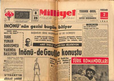 Milliyet Halk Gazetesi 2 Temmuz 1964 - Makarios , Sovyetlerle Askeri Anlaşma Yapıyor GZ81800 - 1
