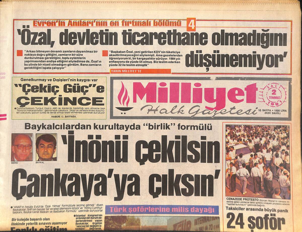 Milliyet Halk Gazetesi 2 Temmuz 1991 - Naim Süleymanoğlu'nun Ölüsü Altın - Fenerbahçe Mucize Peşinde GZ133147 - 1