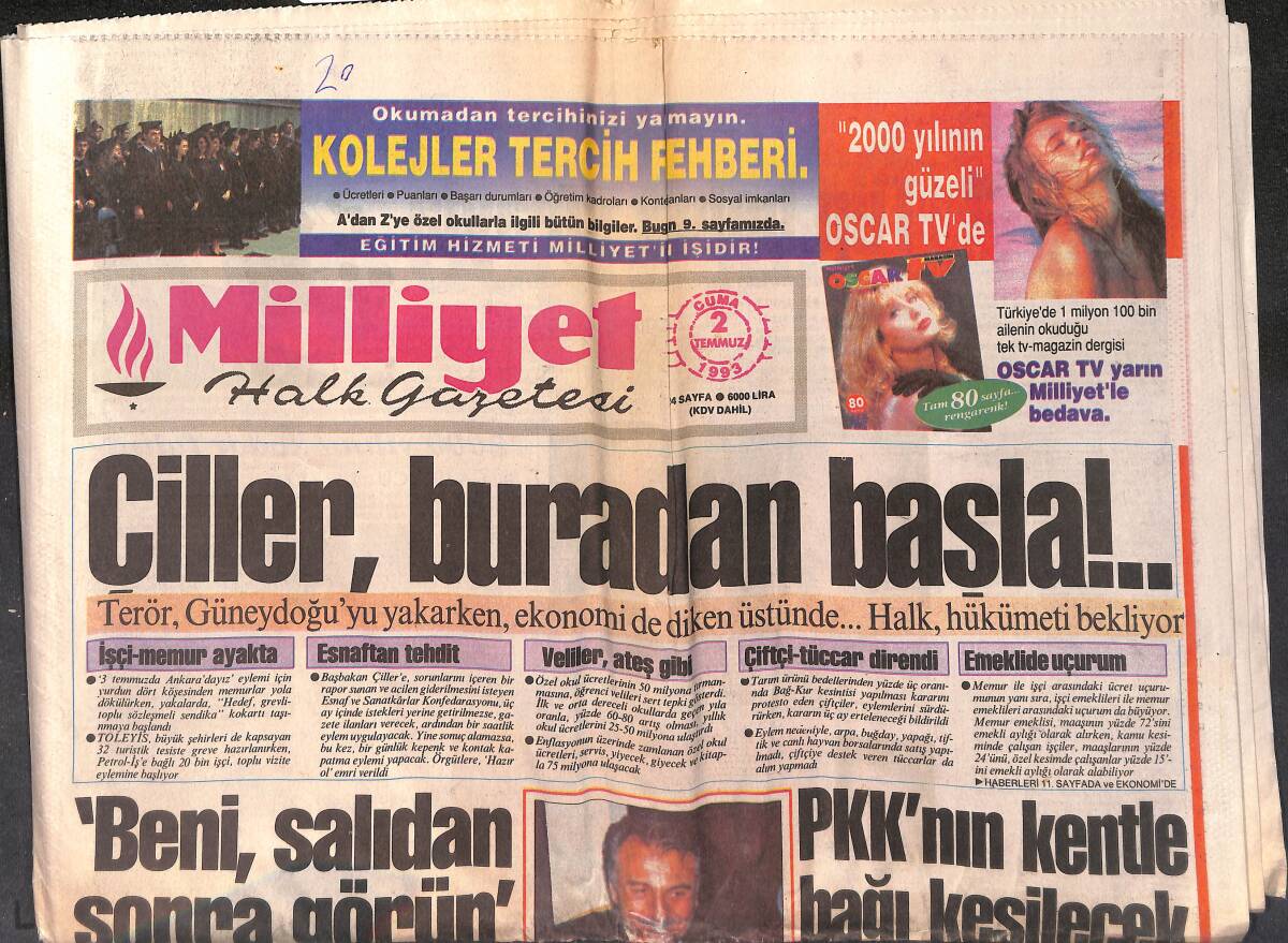 Milliyet Halk Gazetesi 2 Temmuz 1993 - Karabağ'da İpler Yeltsin'de - Fenerbahçe'de Sorloth Komedisi GZ152904 - 1