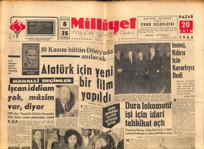 Milliyet Halk Gazetesi 20 Ekim 1963 - Atatürk İçin Yeni Bir Film Yapıldı - İnönü , Kıbrıs İçin Kararlıyız Dedi GZ118535 - 1