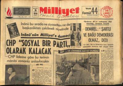 Milliyet Halk Gazetesi 20 Ekim 1965 - İnönü Bu Sırada Ne Siyasetten Ne de Başkanlıktan Çekilmek Niyetinde GZ91581 - 1