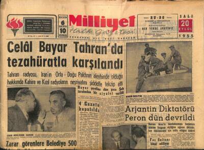 Milliyet Halk Gazetesi 20 Eylül 1955 - Celal Bayar Tahranda Tezahüratla Karşılandı GZ74357 - 1