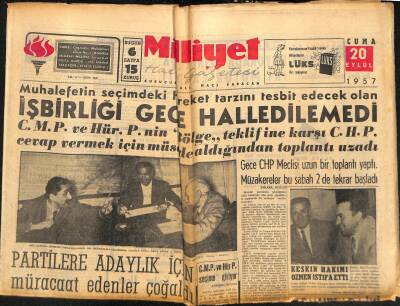 Milliyet Halk Gazetesi 20 Eylül 1957 - Kanada Bize 10 Gemi Veriyor - Almanya Yabancı Sermaye İstemiyor GZ117768 - 1
