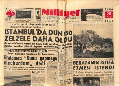 Milliyet Halk Gazetesi 20 Eylül 1963 - Bekatanın İstifa Etmesi İstendi - İstanbulda Dün 150 Zelzele Daha Oldu GZ92849 - 1