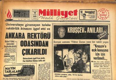 Milliyet Halk Gazetesi 20 Kasım 1970 - Ankara Rektörü Odasından Çıkarıldı GZ86635 - 1