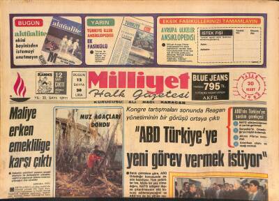 Milliyet Halk Gazetesi 20 Mart 1983 - ABD Türkiyeye Yeni Görev Vermek İstiyor - Maliye Erken Emekliliğe Karşı Çıktı GZ126795 - 1