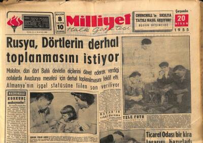 Milliyet Halk Gazetesi 20 Nisan 1955 - Rusya , Dörtlerin Derhal Toplanmasını İstiyor GZ74579 - 1