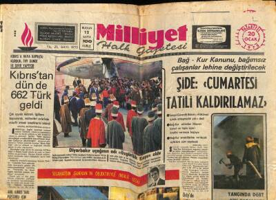 Milliyet Halk Gazetesi 20 Ocak 1975 - Kıbrısa Hava Köprüsü Kurduk - 2