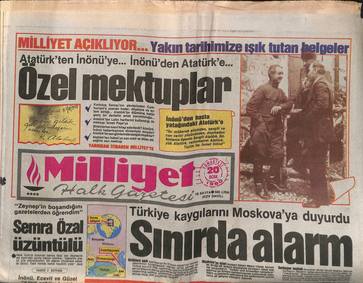 Milliyet Halk Gazetesi 20 Ocak 1990 - Semra Özal Üzüntülü - Akbulut Masaya Vurdu GZ149234 - 1