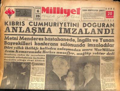 Milliyet Halk Gazetesi 20 Şubat 1959 - Kıbrıs Cumhuriyetini Doğuran Anlaşma İmzalandı GZ86073 - 1