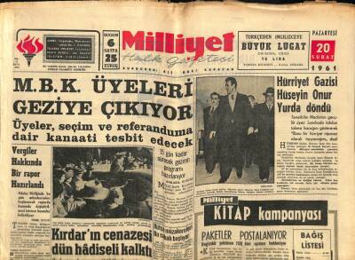 Milliyet Halk Gazetesi 20 Şubat 1961 - M.B.K. Üyeleri Geziye Çıkıyor GZ76157 - 1