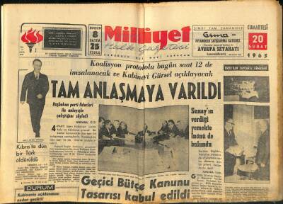 Milliyet Halk Gazetesi 20 Şubat 1965 - Kim Novak Cehenneme Gideceğim - Başbakan Parti Liderleri İle Anlayışla Çalıştığını Söyledi GZ121437 - 1