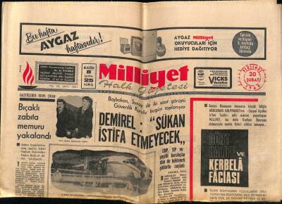 Milliyet Halk Gazetesi 20 Şubat 1969 - Demirel Sükan İstifa Etmeyecek GZ67919 - 2