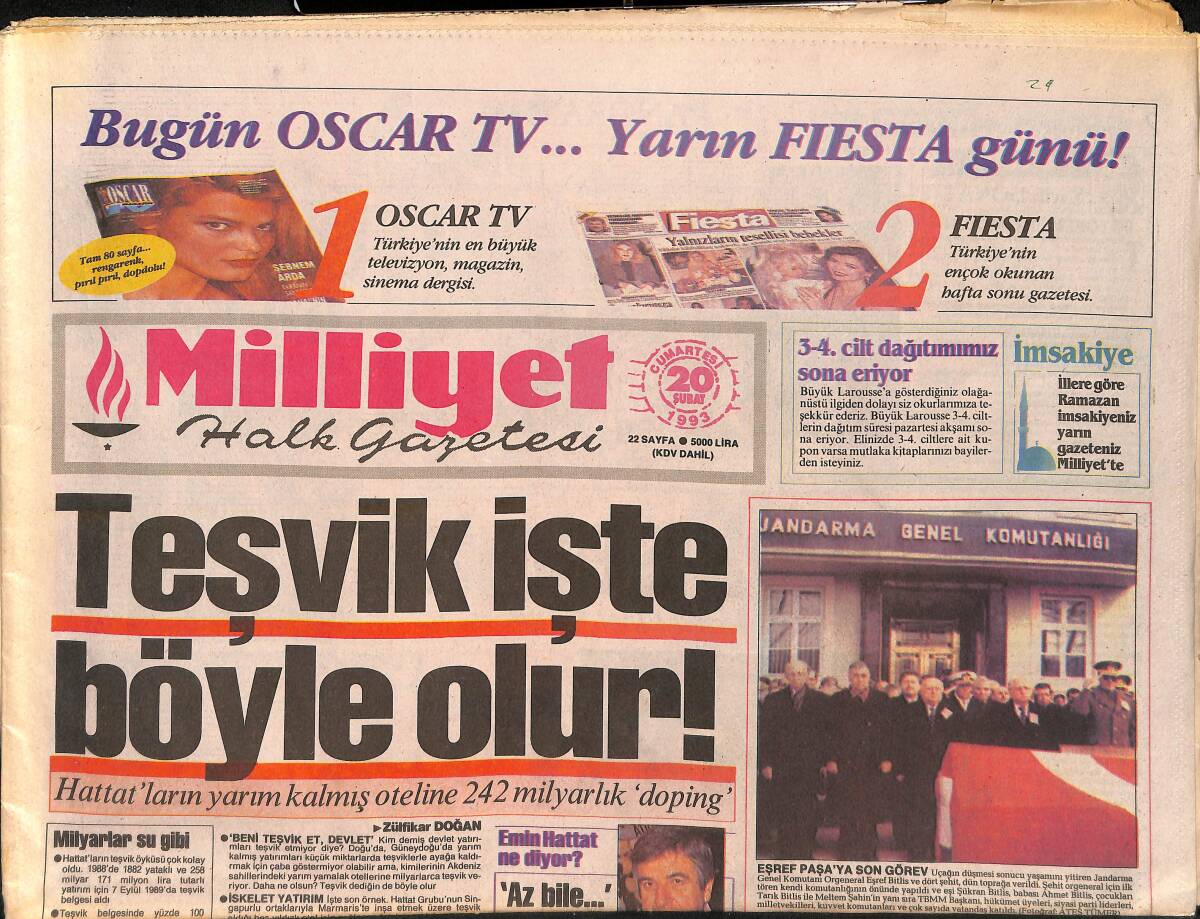 Milliyet Halk Gazetesi 20 Şubat 1993 - Viyana'da Görkemli Türk Balosu - Aykut'a Özel Görev - Avşar'dan 4 Film GZ154671 - 1