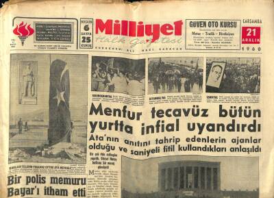Milliyet Halk Gazetesi 21 Aralık 1960 - Bir Polis Memuru Bayarı İtham Etti GZ74486 - 1