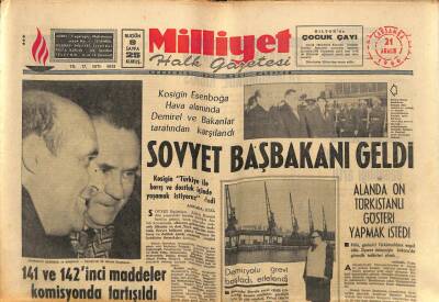 Milliyet Halk Gazetesi 21 Aralık 1966 - Sovyet Başbakanı Geldi GZ81299 - 1