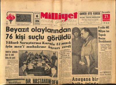 Milliyet Halk Gazetesi 21 Eylül 1960 - Beyazıt Olaylarından 76 Kişi Suçlu Görüldü GZ81115 - 1