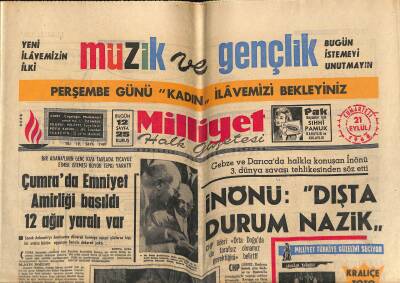 Milliyet Halk Gazetesi 21 Eylül 1968 - Çumrada Emniyet Amirliği Basıldı 12 Ağır Yaralı Var GZ119217 - 1