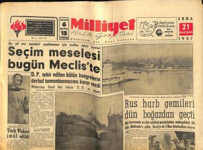 Milliyet Halk Gazetesi 21 Haziran 1957 - Rus Harb Gemileri Dün Boğazdan Geçti GZ76190 - 1
