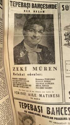 Milliyet Halk Gazetesi 21 Haziran 1958 - Tepebaşı Bahçesi Zeki Müren Reklamı GZ88798 - 2