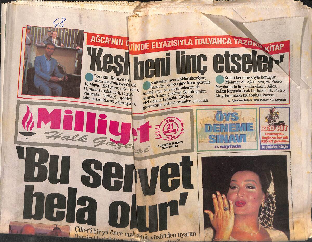 Milliyet Halk Gazetesi 21 Haziran 1994 - Bülent Ersoy Villaları Topladı - Belçika'da Futbol Kavgası GZ152931 - 1