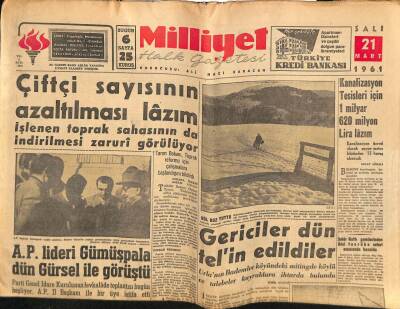 Milliyet Halk Gazetesi 21 Mart 1961 - Çiftçi Sayısının Azaltılması Lazım GZ76201 - 1