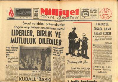 Milliyet Halk Gazetesi 21 Mart 1967 - Hakkaride Sokağa Çıkma Yasağı Kondu GZ88493 - 1
