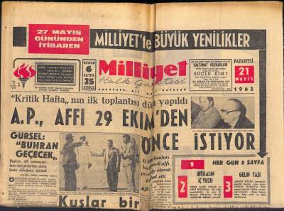 Milliyet Halk Gazetesi 21 Mayıs 1962 - Sirkecide İki Otel , 7 Dükkân Yandı - Hendekte 21 Dükkân Yandı GZ118398 - 1