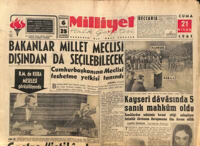 Milliyet Halk Gazetesi 21 Nisan 1961 - Gary Cooperin Hastalığı Kanser - Kayseri Davasında 5 Sanık Mahkum Oldu GZ92695 - 1