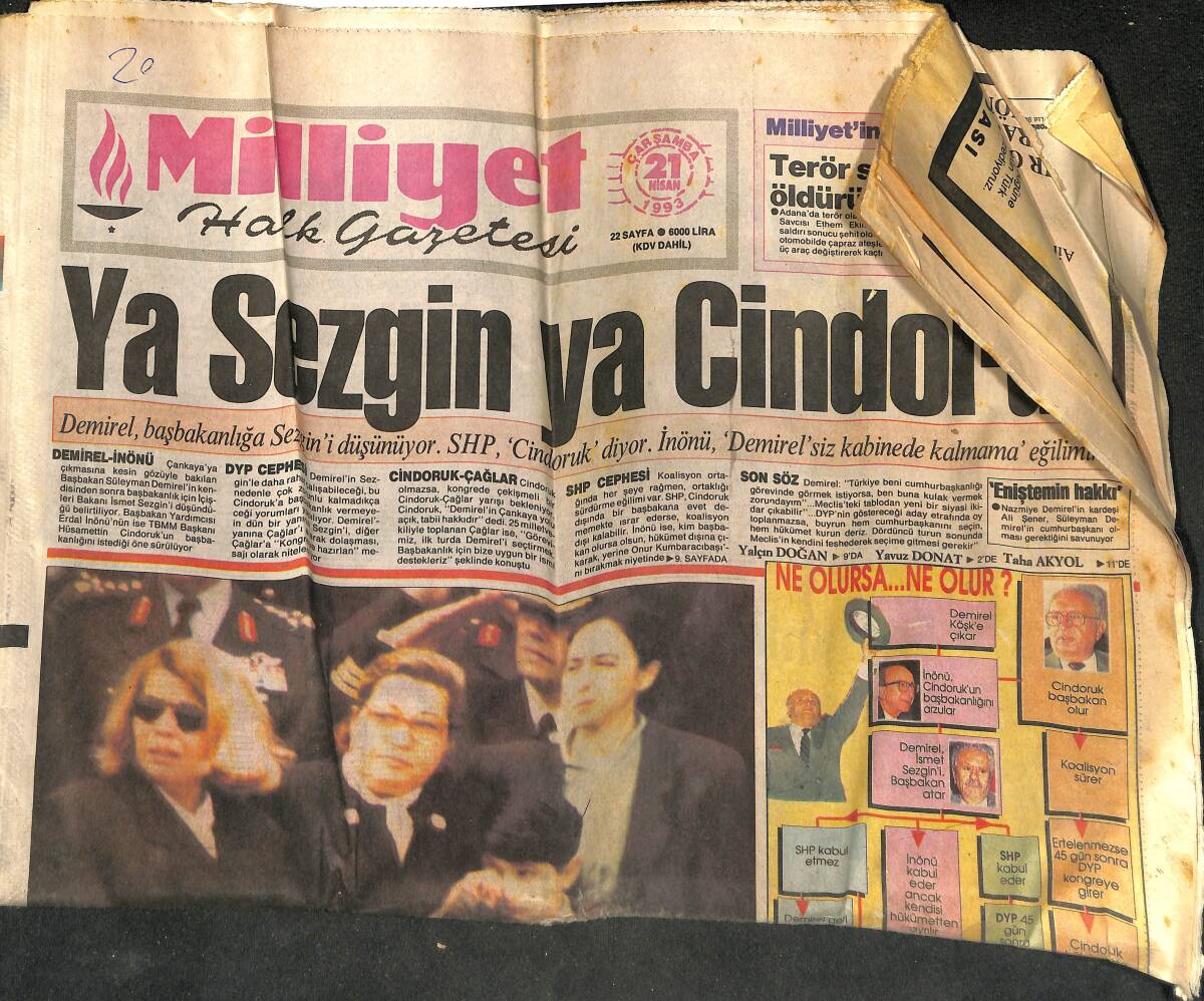 Milliyet Halk Gazetesi 21 Nisan 1993 - Ya Sezgin Ya Cindoruk - ABD'nin Ayıbı GZ153015 - 1