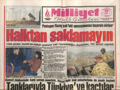 Milliyet Halk Gazetesi 21 Ocak 1991 - Iraktan Ankaraya Petrol Rüşveti - FKÖden Tehdit GZ118200 - 1