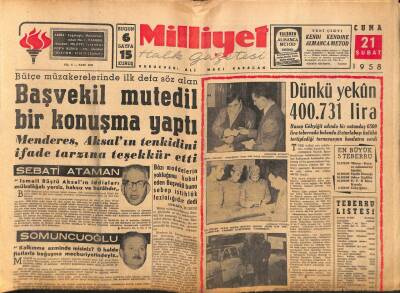Milliyet Halk Gazetesi 21 Şubat 1958 - Başvekil Mutedil Bir Konuşma Yaptı GZ88764 - 1