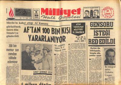 Milliyet Halk Gazetesi 21 Temmuz 1966 - Gümrük Depoları Bir Cephanelik Halinde - Gensoru İsteği Red Edildi GZ118428 - 1