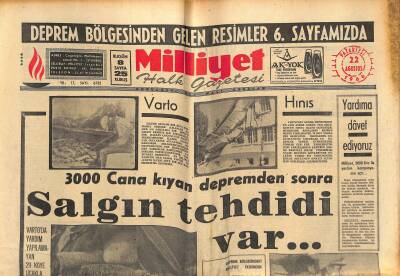 Milliyet Halk Gazetesi 22 Ağustos 1966 - 3000 Cana Kıyan Depremden Sonra Salgın Tehdidi Var... - Galatasaray Viyanada GZ121511 - 1