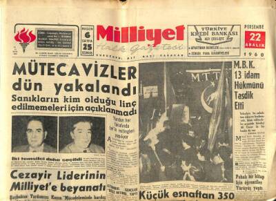 Milliyet Halk Gazetesi 22 Aralık 1960 - M.B.K. 13 İdam Hükmünü Tasdik Etti GZ74487 - 1