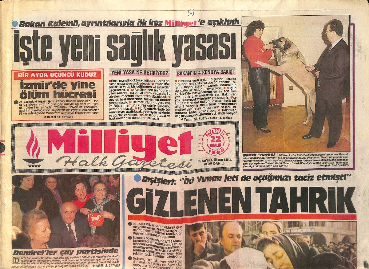 Milliyet Halk Gazetesi 22 Aralık 1986 - Galatasaray Lider - Oto-Telefonda Hatlar Kesik GZ159167 - 1