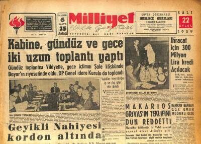 Milliyet Halk Gazetesi 22 Eylül 1959 - Makarios Grivasın Teklifini Dün Reddetti GZ86822 - 1