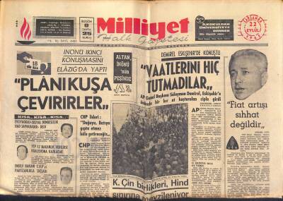 Milliyet Halk Gazetesi 22 Eylül 1965 - K.Çin Birlikleri , Hind Sınırına Mevzileniyor - Satır Ve Aksal Samsunda Konuştu GZ118335 - 1