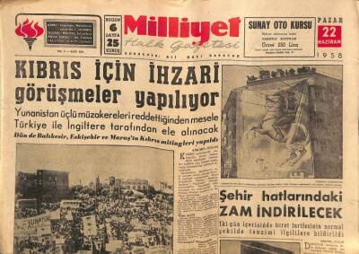 Milliyet Halk Gazetesi 22 Haziran 1958 - Kıbrıs İçin İhzari Görüşmeler Yapılıyor GZ88799 - 1