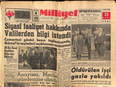 Milliyet Halk Gazetesi 22 Mart 1961 - Siyasi Faaliyet Hakkında Valilerden Bilgi İstendi GZ76202 - 1