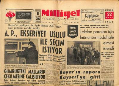 Milliyet Halk Gazetesi 22 Mart 1963 - Telefon Paraları İçin İnönünün Müdahale Etmesi İstendi GZ91663 - 1