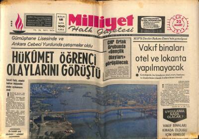 Milliyet Halk Gazetesi 22 Mart 1974 - Hükümet Öğrenci Olaylarını Görüştü GZ81822 - 1