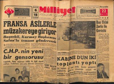 Milliyet Halk Gazetesi 22 Mayıs 1958 - Fransa Asilerle Müzakereye Giriyor GZ76122 - 1