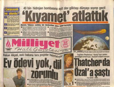 Milliyet Halk Gazetesi 22 Nisan 1989 - 40 Bin Hidrojen Bombasına Eşit Dev Göktaşı Dünyayı Sıyırıp Geçti GZ118595 - 1