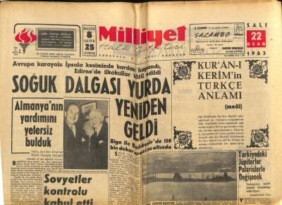 Milliyet Halk Gazetesi 22 Ocak 1963 - Almanyanın Yardımını Yetersiz Bulduk GZ79148 - 1