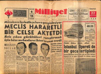 Milliyet Halk Gazetesi 22 Şubat 1958 - İstanbul Opereti de Bir Gece Tertipledi GZ88765 - 1